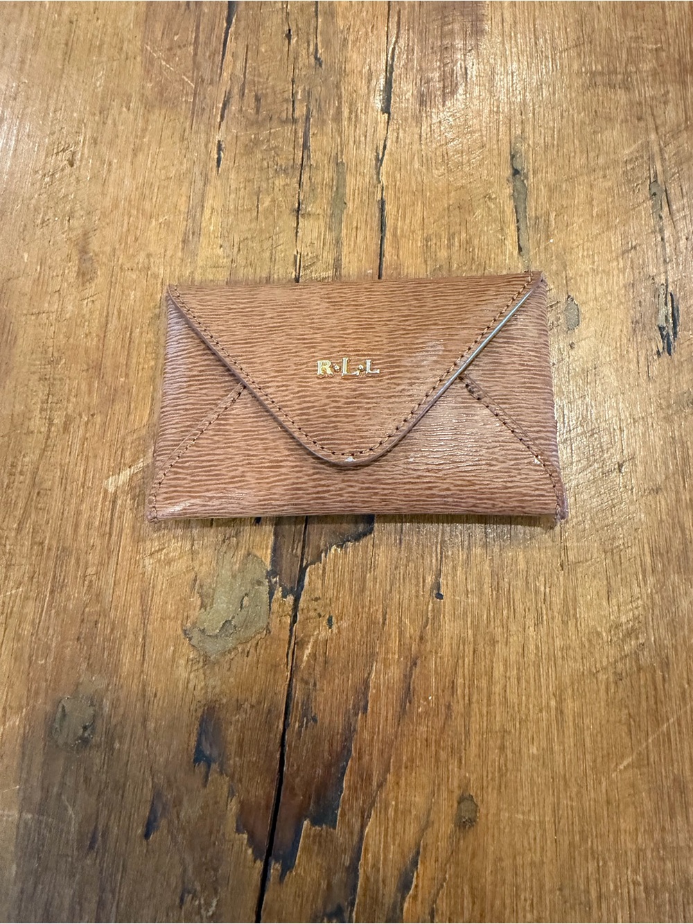 Ralph Lauren Brown Leather Envelope Card & Key Holder with RLL Logo